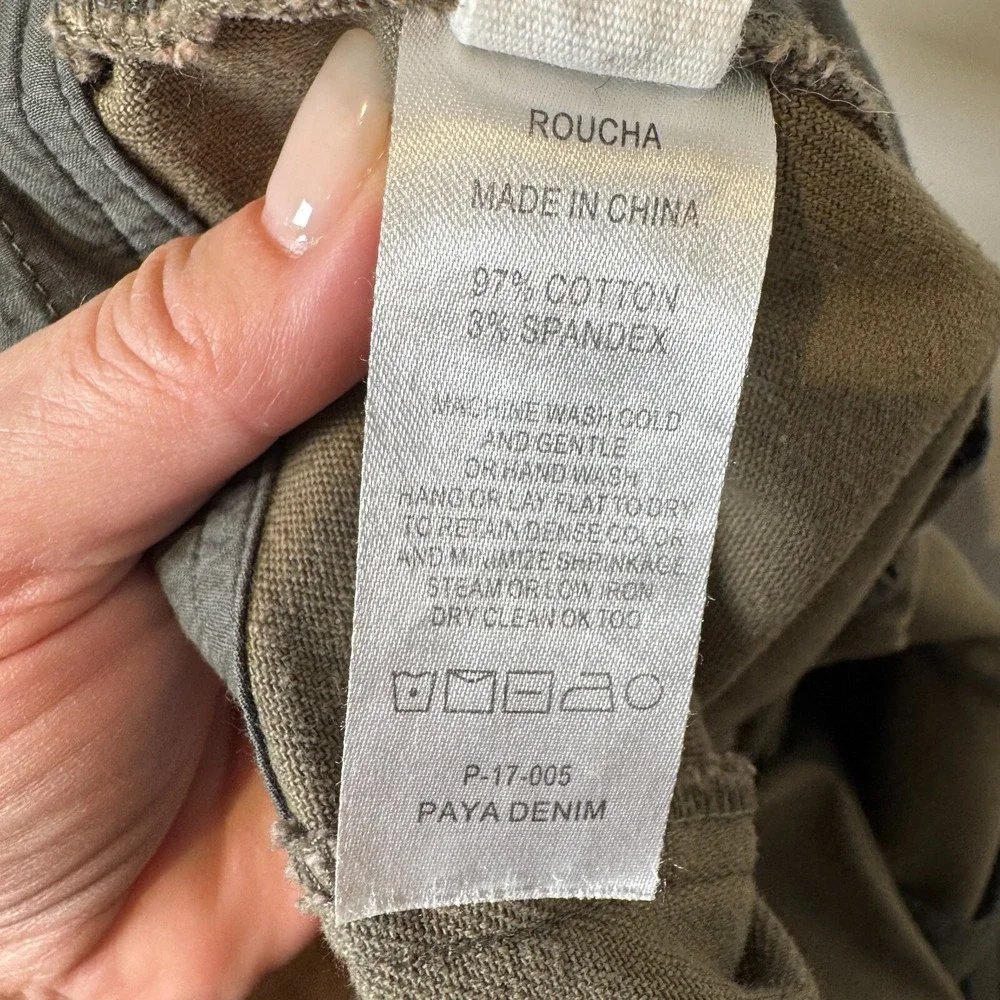 Roucha Paya‎ Denim Barrel Jeans Wide Leg Denim Canvas Baggy Size C Olive Green